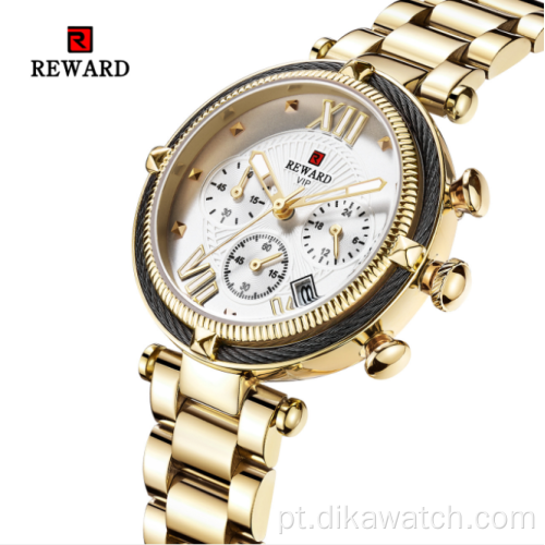 Relógio feminino REWARD RD63084L com pulseira de malha de quartzo à prova d&#39;água relógio calendário business casual masculino